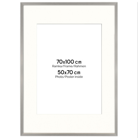 Ramka srebrna HEN PASS S z passe-partout – rozmiar 70x100 cm (okienko 50x70 cm)