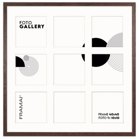 Foto Galeria 40x40 cm - ramka z passe partout na 9 zdjęć 10x10 cm kolor brązowy