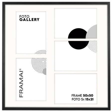 Foto Galeria 50x50 cm - ramka z passe partout na 5 zdjęć 15x21 cm czarna