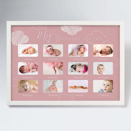 Ramka na zdjęcia kalendarz MÓJ PIERWSZY ROCZEK - DZIEWCZYNKA. Ramka z passe partout o rozmiarze 21x30 cm