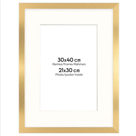 Ramka HEN 30x40 cm, złota z passe-partout 21×30 cm