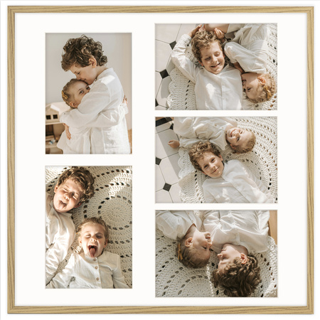 Foto Galeria 50x50 cm - ramka z passe partout na 5 zdjęć 15x21 cm kolor dębowy
