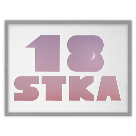 Ramka na 18-ste urodziny w kolorze szarym. Ramka z passe partout o rozmiarze 30x40 cm