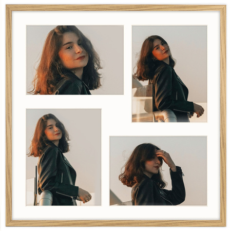 Foto Galeria 40x40 cm - ramka z passe partout na 4 zdjęcia 13x18 cm kolor dębowy