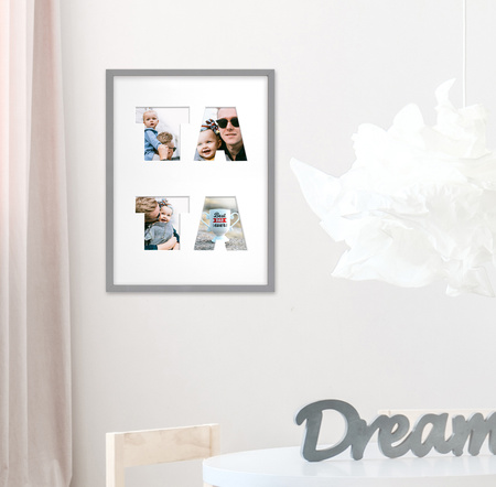 Ramka na zdjęcia TATA szara. Ramka z passe partout o rozmiarze 30x40 cm