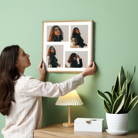 Foto Galeria 40x40 cm - ramka z passe partout na 4 zdjęcia 13x18 cm kolor dębowy