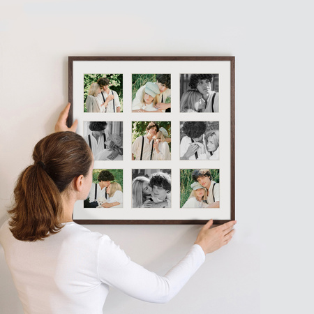 Foto Galeria 40x40 cm - ramka z passe partout na 9 zdjęć 10x10 cm kolor brązowy
