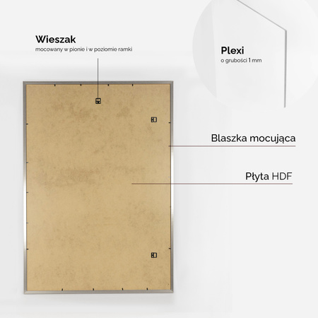 Ramka srebrna HEN PASS S z passe-partout – rozmiar 70x100 cm (okienko 50x70 cm)