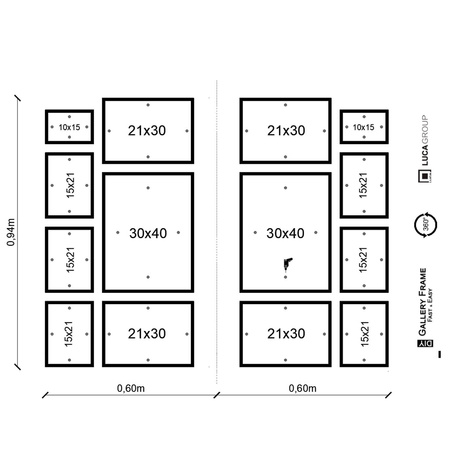 Zestaw czarnych ramek na 14 zdjęć PINIA 2 GF0041