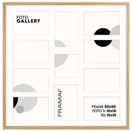 Foto Galeria 50x50 cm - ramka z passe partout na 11 zdjęć 10x15 cm i 10x10 cm kolor dębowy