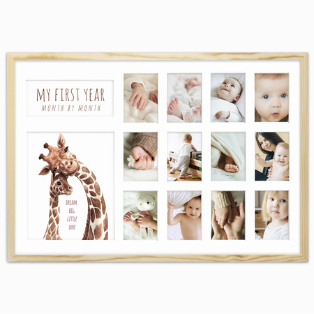 Ramka z drewna PIERWSZY ROCZEK - kolaż na 13 zdjęć 