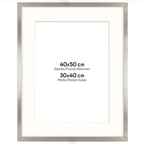 Ramka srebrna HEN PASS S z passe-partout – rozmiar 40x60 cm (okienko 30x40 cm)