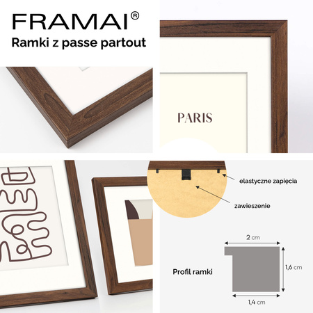 Ramka brązowa HEN PASS 4 z passe-partout – rozmiar 30x30 cm (okienko 20x20 cm)