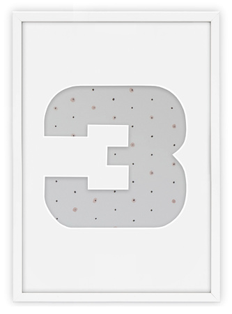 Ramka CYFERKA "3" Biała. Ramka z passe partout o rozmiarze 21x30 cm