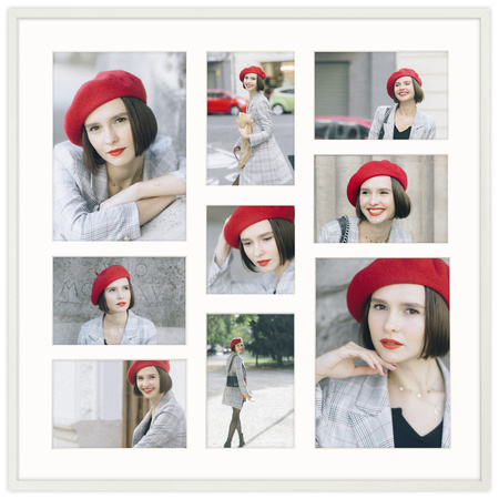 Foto Galeria 50x50 cm - ramka z passe partout na 9 zdjęć 10x15 cm 15x21 cm 10x10 cm biała