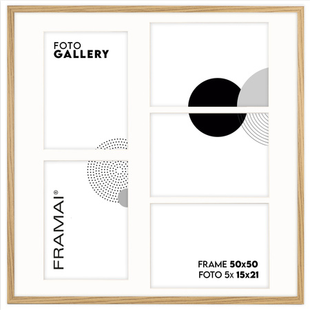 Foto Galeria 50x50 cm - ramka z passe partout na 5 zdjęć 15x21 cm kolor dębowy