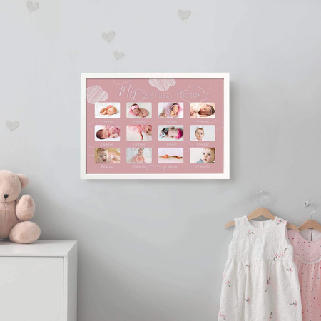 Ramka na zdjęcia kalendarz MÓJ PIERWSZY ROCZEK - DZIEWCZYNKA. Ramka z passe partout o rozmiarze 21x30 cm