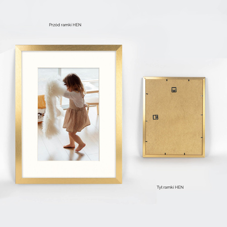 Ramka HEN 30x40 cm, złota z passe-partout 21×30 cm