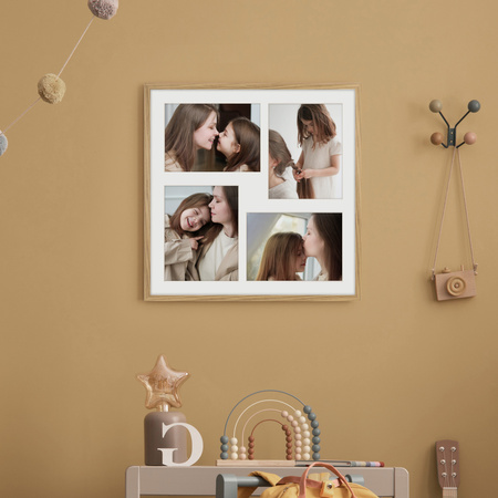 Foto Galeria 40x40 cm - ramka z passe partout na 4 zdjęcia 13x18 cm kolor dębowy