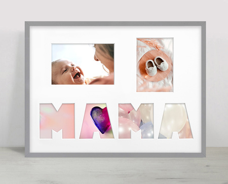 Ramka na zdjęcia MAMA szara. Ramka na kolaż 6 zdjęć o rozmiarze 30x40 cm