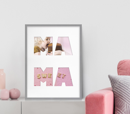 Ramka na zdjęcia MAMA szara. Ramka z passe partout o rozmiarze 30x40 cm