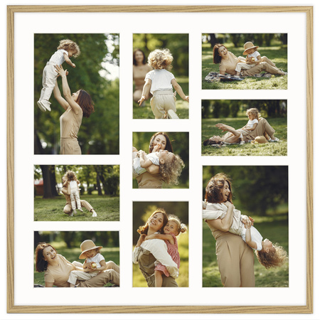 Foto Galeria 50x50 cm - ramka z passe partout na 9 zdjęć 10x15 cm 15x21 cm 10x10 cm kolor dębowy