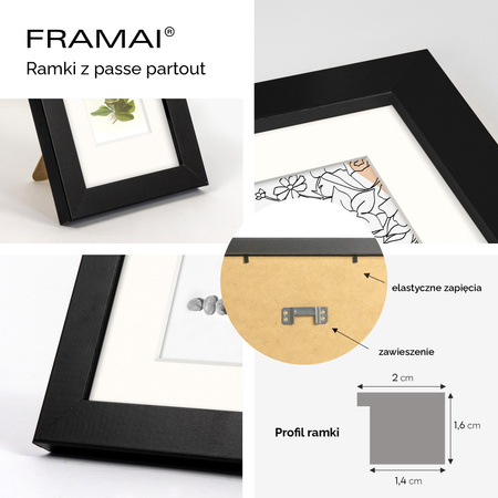 Ramka czarna HEN PASS 2 z passe-partout – rozmiar 40x40 cm (okienko 30x30 cm)