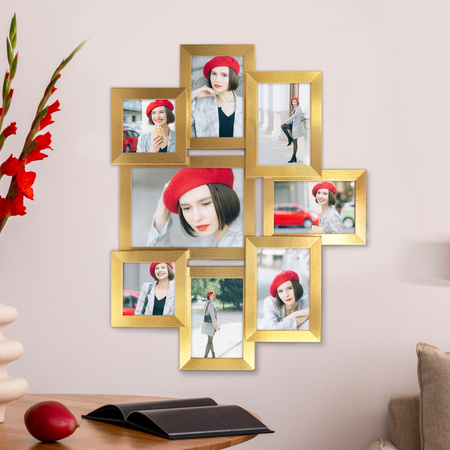 Multirama na 8 zdjęć MULTI HEN Z ramka na zdjęcia w kolorze złotym