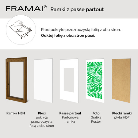 Ramka brązowa HEN PASS 4 z passe-partout – rozmiar 21x29,7 cm (okienko 15x21 cm)