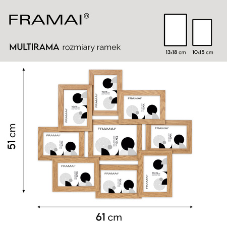 Multirama na 9 zdjęć MULTI HEN 01 ramka na zdjęcia w kolorze dębowym