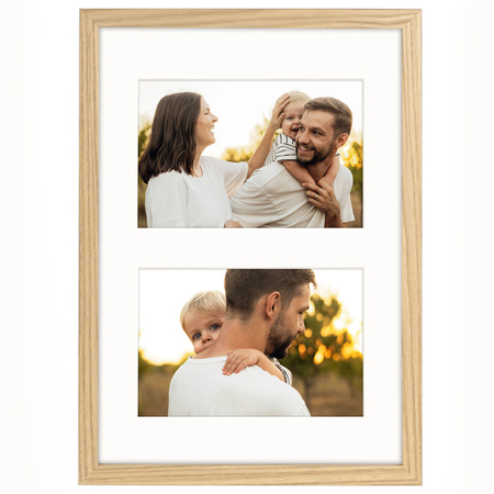 Foto Galeria w kolorze dębowym 21x30 cm - ramka z passe partout na 2 zdjęcia 10x15 cm