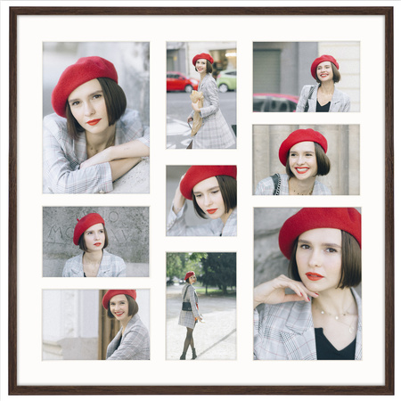 Foto Galeria 50x50 cm - ramka z passe partout na 9 zdjęć 10x15 cm 15x21 cm 10x10 cm brązowa