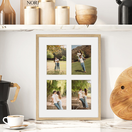 Foto Galeria 30x40 cm kolor dębowy - ramka z passe partout na 4 zdjęcia 10x15 cm