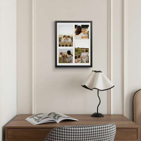Czarna Foto Galeria 24x30 cm - ramka z passe partout na 4 zdjęcia 10x15 cm 10x10 cm