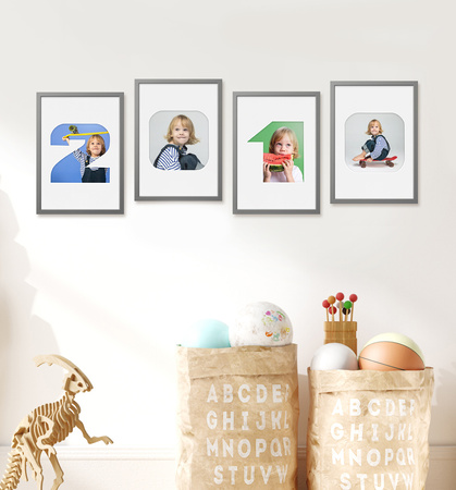 Ramka CYFERKA "5" Szara. Ramka z passe partout o rozmiarze 21x30 cm