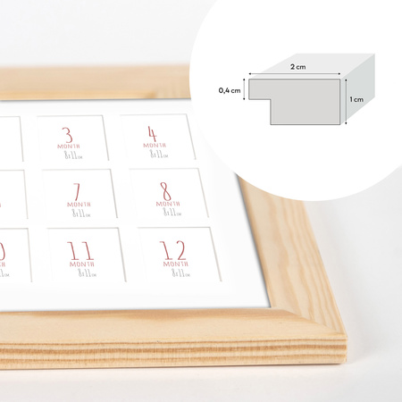 Ramka z drewna PIERWSZY ROCZEK - kolaż na 13 zdjęć