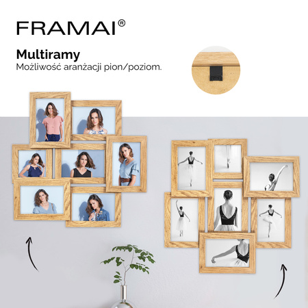 Multirama na 7 zdjęć MULTI HEN 01 ramka na zdjęcia w kolorze dębowym