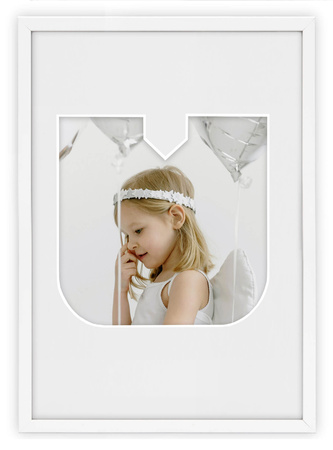Ramka LITERKA "U" Biała. Ramka z passe partout o rozmiarze 21x30 cm