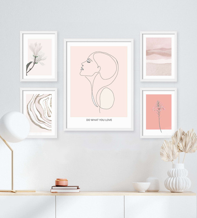 Zestaw plakatów Rose Quartz + zestaw ramek z litego drewna w kolorze białym