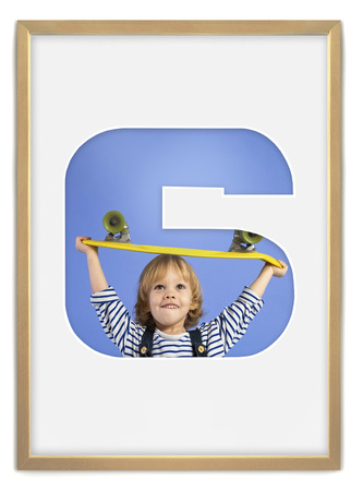 Ramka CYFERKA "6" Naturalne Drewno. Ramka z passe partout o rozmiarze 21x30 cm