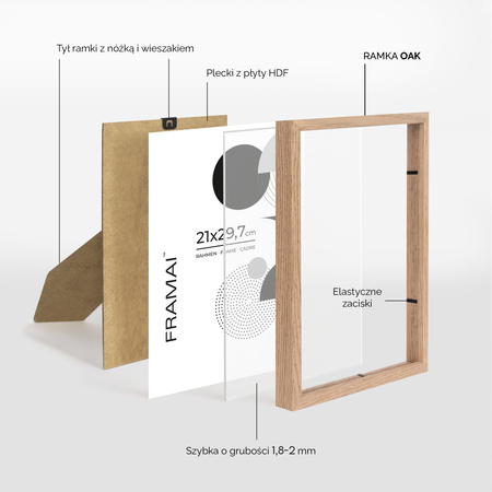 Pakiet ramek z drewna dębowego 5szt. OAK 21x29,7 cm