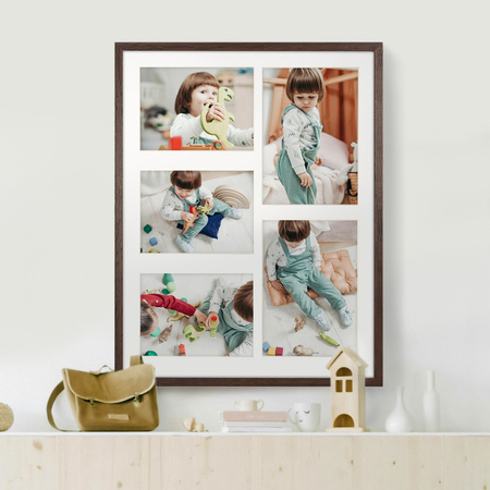 Foto Galeria 40x50 cm - ramka z passe partout na 5 zdjęć 13x18 cm 15x21 cm kolor brązowy