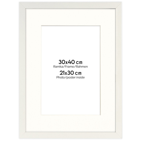 Ramka biała HEN PASS 1 z passe-partout – rozmiar 30x40 cm (okienko 21x30 cm)