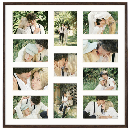 Foto Galeria 50x50 cm - ramka z passe partout na 11 zdjęć 10x15 cm i 10x10 cm kolor brązowy