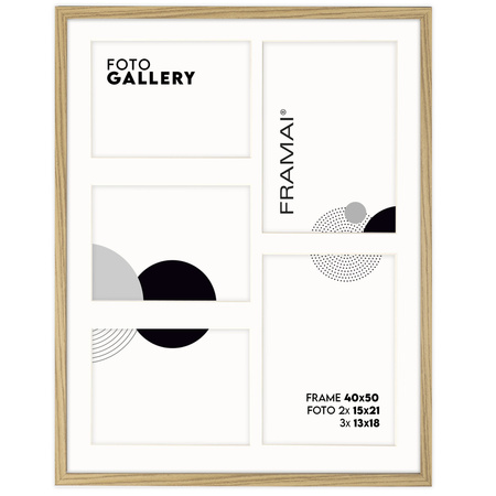 Foto Galeria 40x50 cm - ramka z passe partout na 5 zdjęć 13x18 cm 15x21 cm kolor dębowy