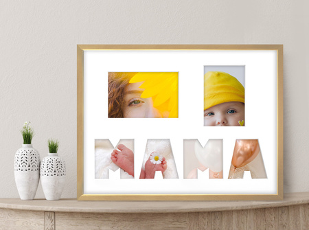 Ramka na zdjęcia MAMA jasne drewno. Ramka na kolaż 6 zdjęć o rozmiarze 30x40 cm