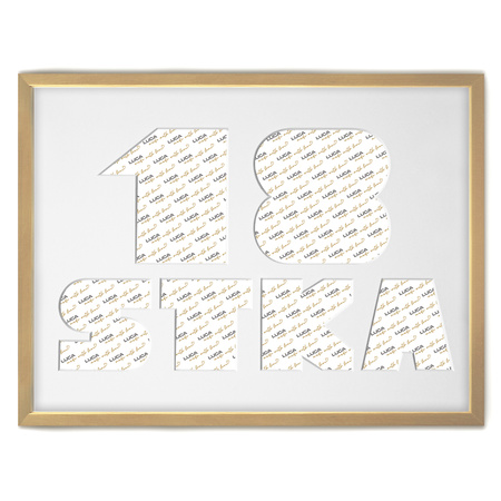 Ramka na 18-ste urodziny w kolorze naturalnego drewna. Ramka z passe partout o rozmiarze 30x40 cm