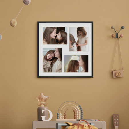 Czarna Foto Galeria 40x40 cm - ramka z passe partout na 4 zdjęcia 13x18 cm