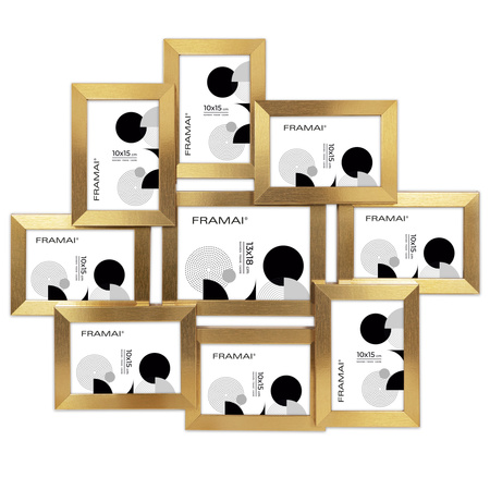 Multirama na 9 zdjęć MULTI HEN Z ramka na zdjęcia w kolorze złotym