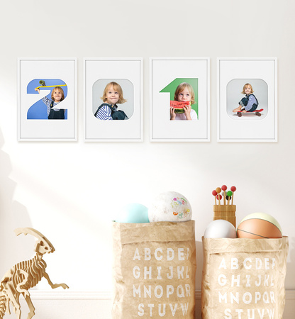 Ramka CYFERKA "9" Biała. Ramka z passe partout o rozmiarze 21x30 cm